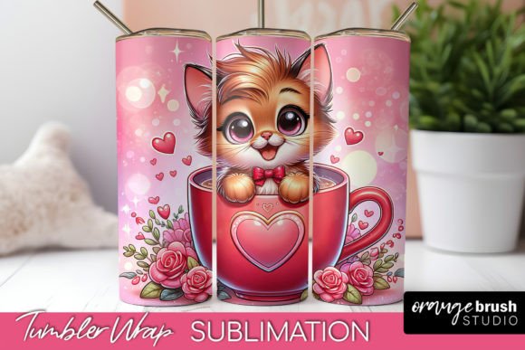 Cat Tumbler Sublimation Valentitines PNG Graphics & Wraps