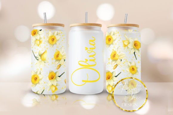 Custom Name Flowers Libbey Glass Can PNG for Crafts Graphics
