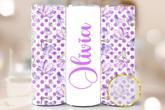 Custom Name Purple Floral Tumbler Wrap Graphics & Crafts
