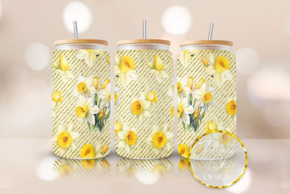 Daffodils Floral Libbey Glass Can PNG: Graphics & Crafts for Branding