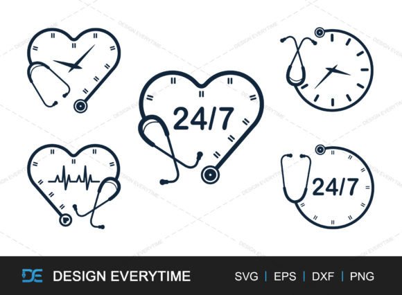 Heart Shape Stethoscope Clock SVG Bundle for Graphics & Crafts