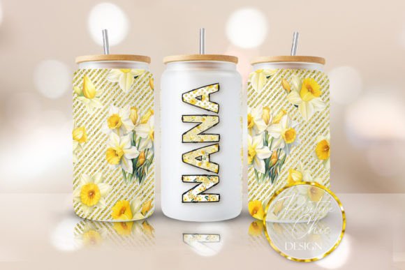 Nana Floral Libbey Can Wrap PNG UVDTF Graphics for Crafts
