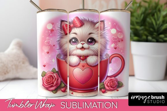 Valentine Cat Sublimation Tumbler Wrap Graphics for Tumbler Wraps